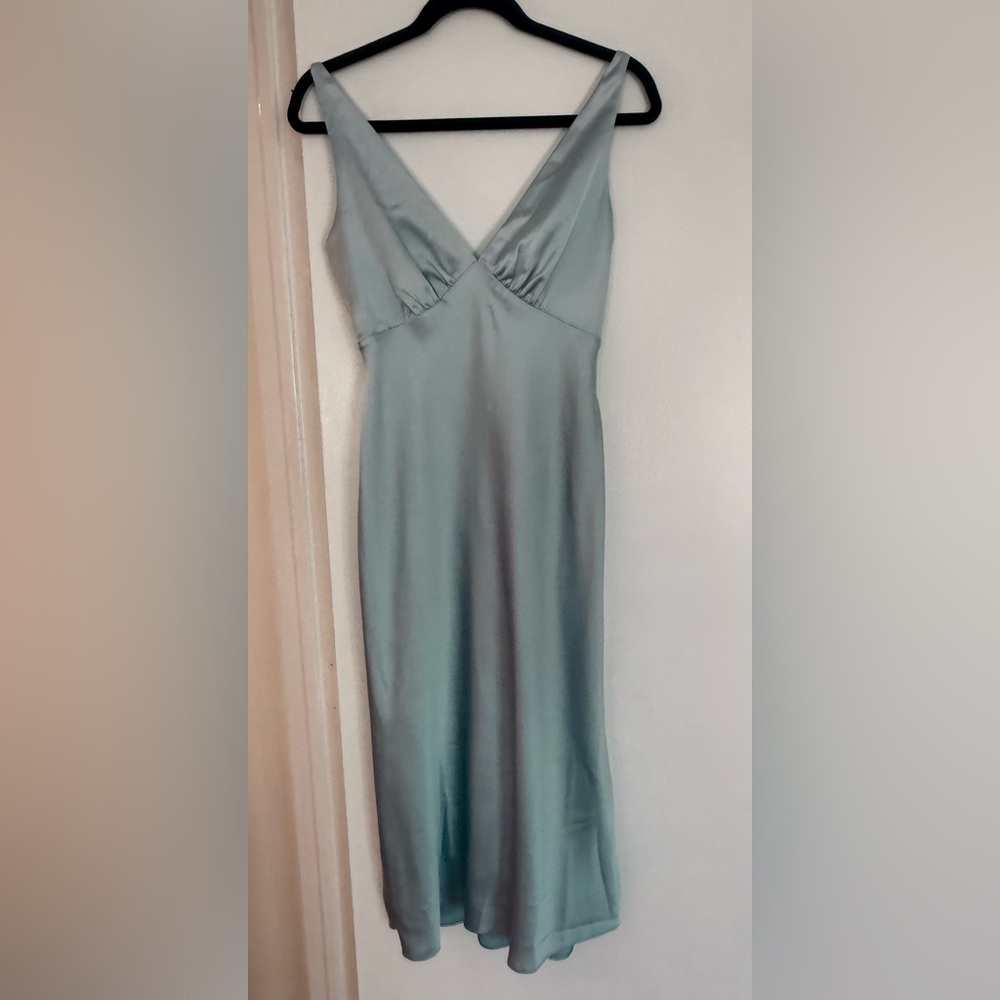 BHLDN Light Blue Satin Midi Dress
